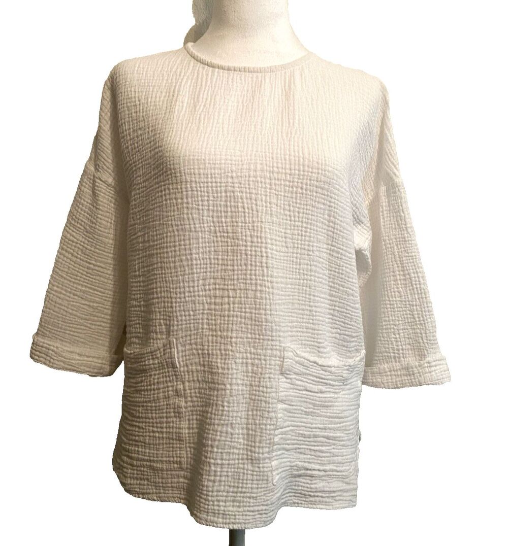 Jones New York Women’s Tunic Top Size S White Cotton Pullover 3/4 Sleeves